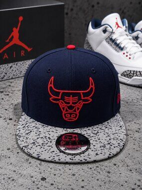 New Era Chicago Bulls Jordan True Blue Midnight Navy 9Fifty 950 Cement Hat Cap